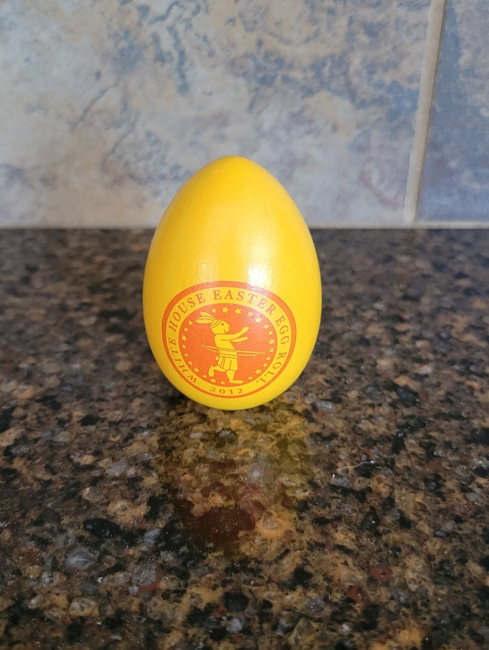 2012 White House Easter Egg Roll Yellow Wooden Egg Barack Michelle Obama